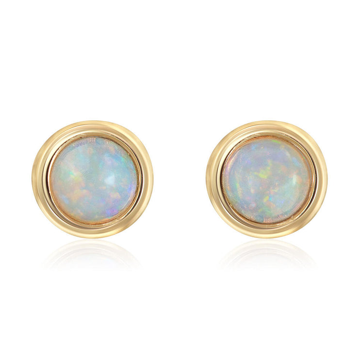 14K Yellow Gold 4mm Round Australian Opal Earrings