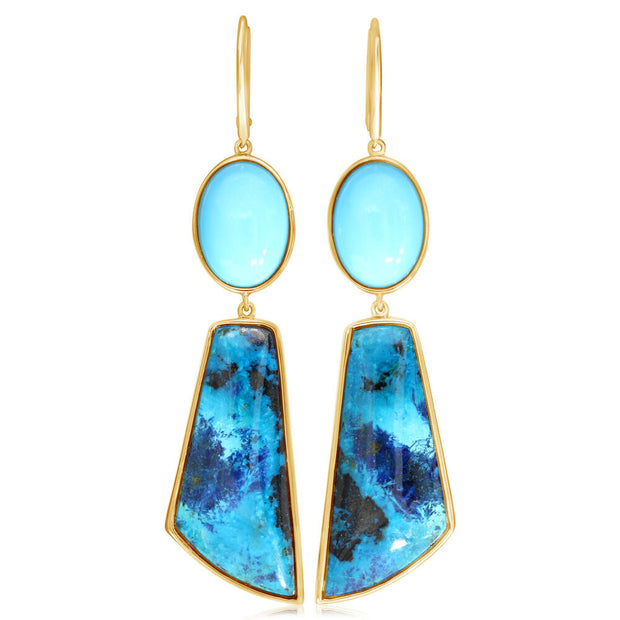 14K Yellow Gold Chrysocolla/ Arizona Turquoise Earrings