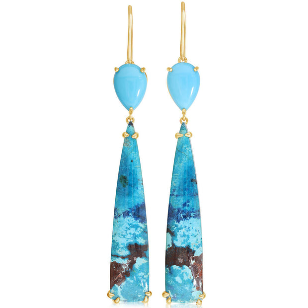 14K Yellow Gold Chrysocolla/Arizona Turquoise Earrings