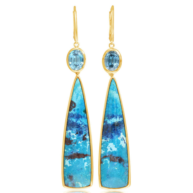 14K Yellow Gold Chrysocolla/ Blue Zircon Earrings