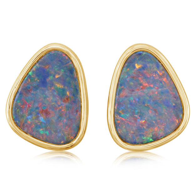 14K Yellow Gold Australian Opal Doublet Small Plain Bez