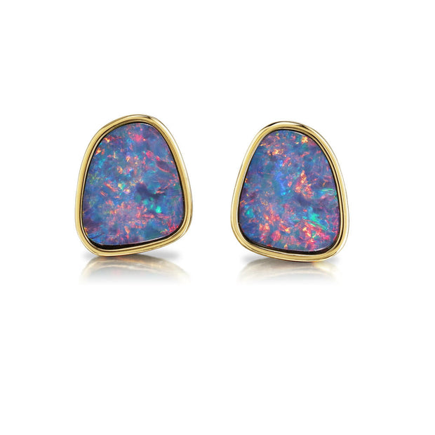 14K Yellow Gold Australian Opal Doublet Small Plain Bez