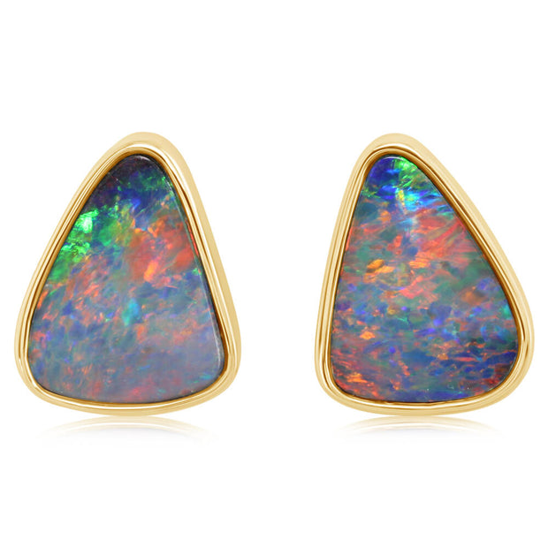 14K Yellow Gold Australian Opal Doublet Small Plain Bez