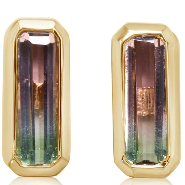 14K Yellow Gold Bi-Color Tourmaline Earrings