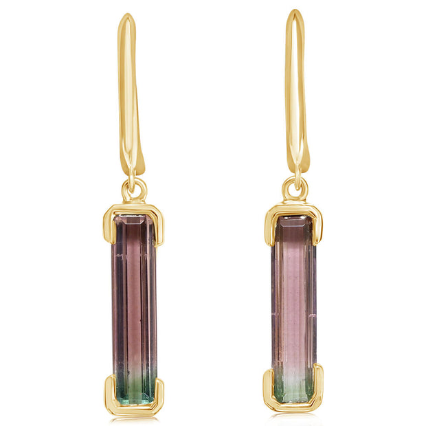 14K Yellow Gold Bi-Color Tourmaline Earrings