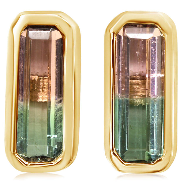 14K Yellow Gold Bi-Color Tourmaline Earrings