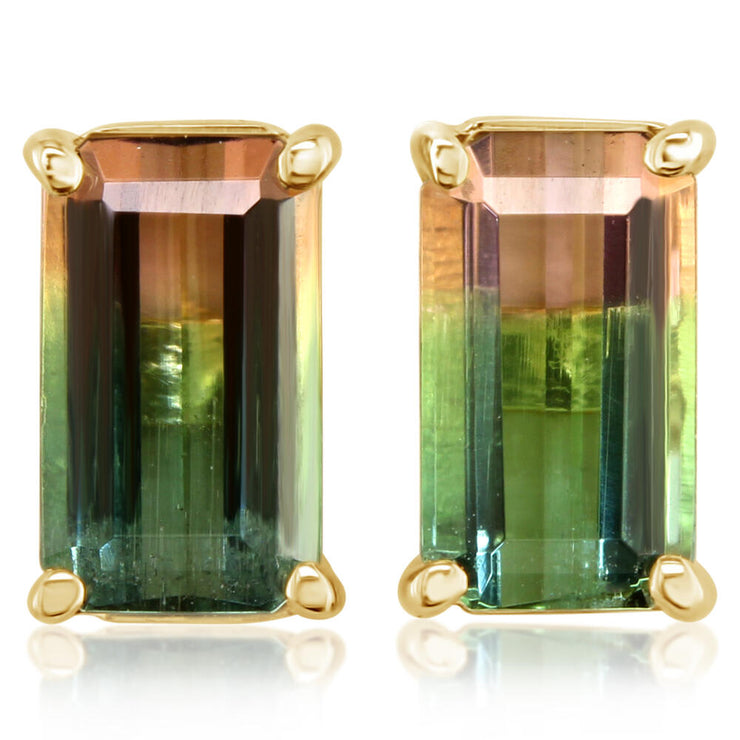 14K Yellow Gold Bi-Color Tourmaline Earrings