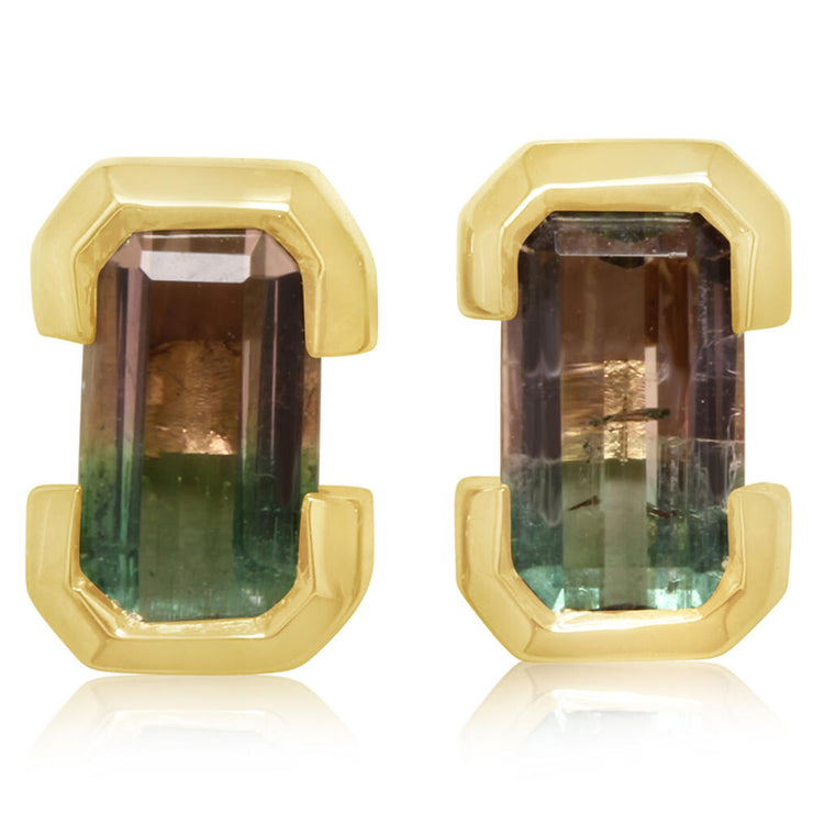 14K Yellow Gold Bi-Color Tourmaline Earrings