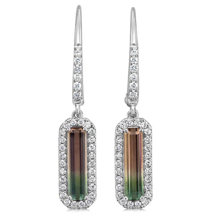 14K White Gold Bi-Color Tourmaline/Diamond Earrings