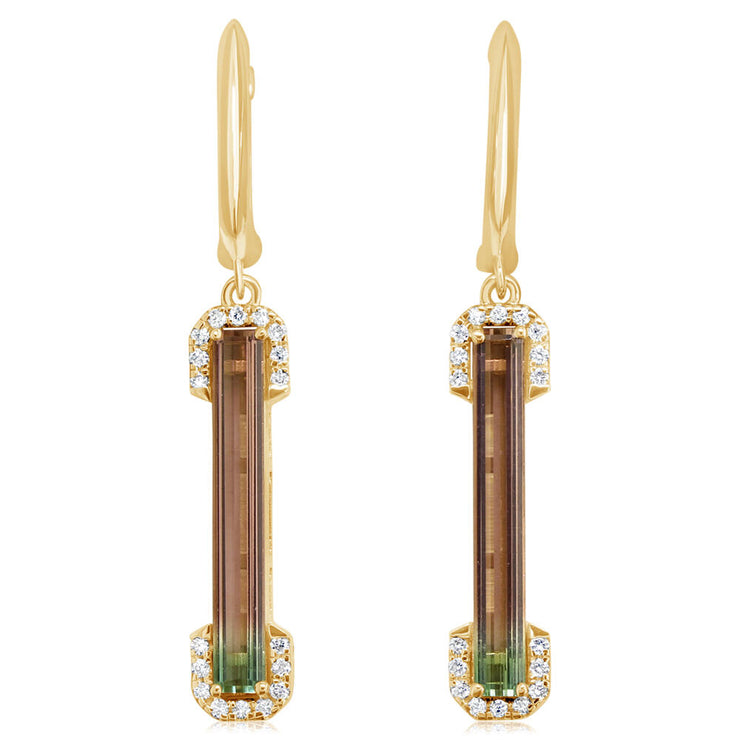 14K Yellow Gold Bi-Color Tourmaline/Diamond Earrings