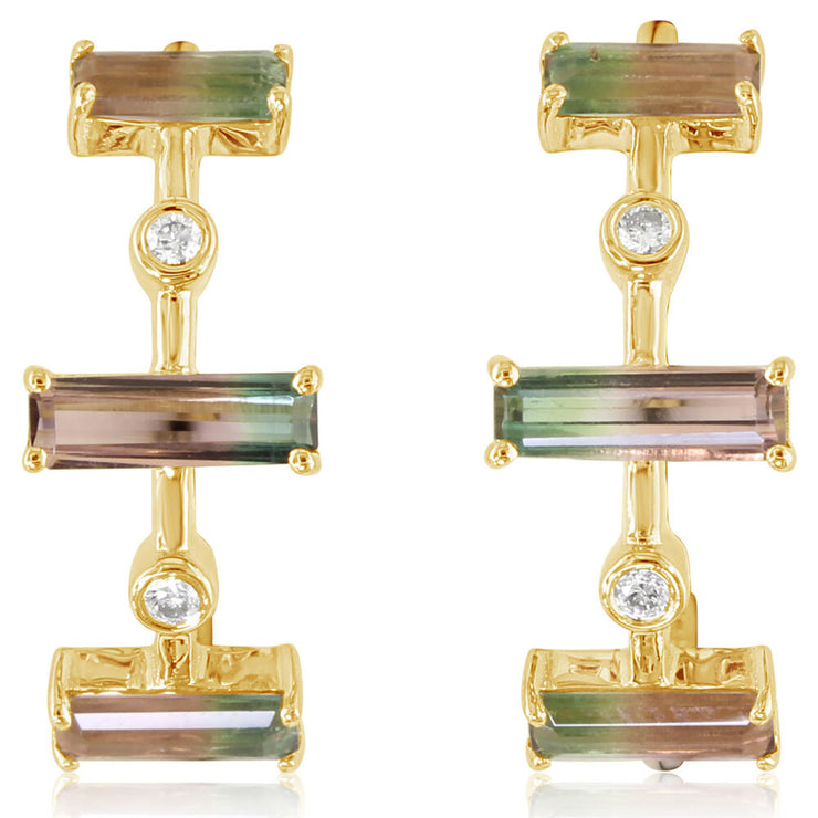 14K Yellow Gold Bi-Color Tourmaline/Diamond Earrings