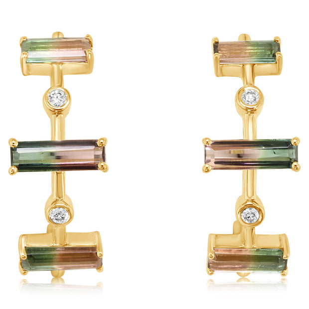 14K Yellow Gold Bi-Color Tourmaline/Diamond Earrings