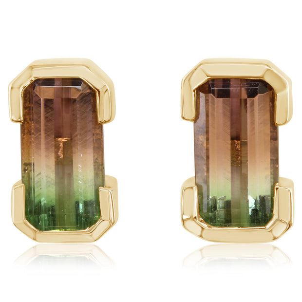 14K Yellow Gold Bi-Color Tourmaline Earrings