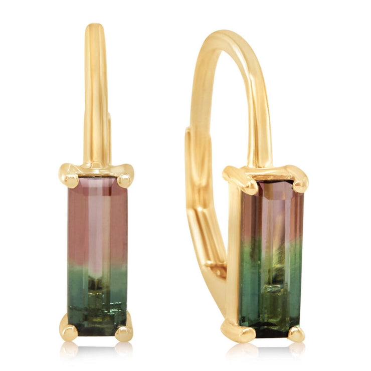 14K Yellow Gold Bi-Color Tourmaline Earrings