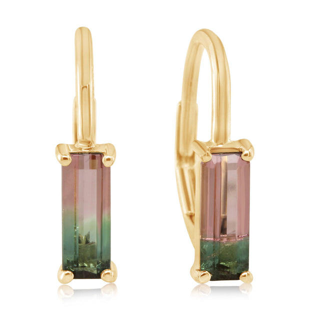 14K Yellow Gold Bi-Color Tourmaline Earrings