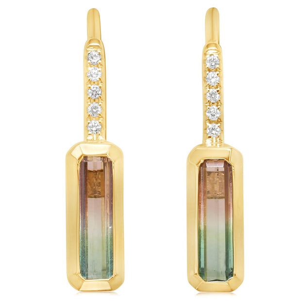 14K Yellow Gold Bi-Color Tourmaline/Diamond Earrings