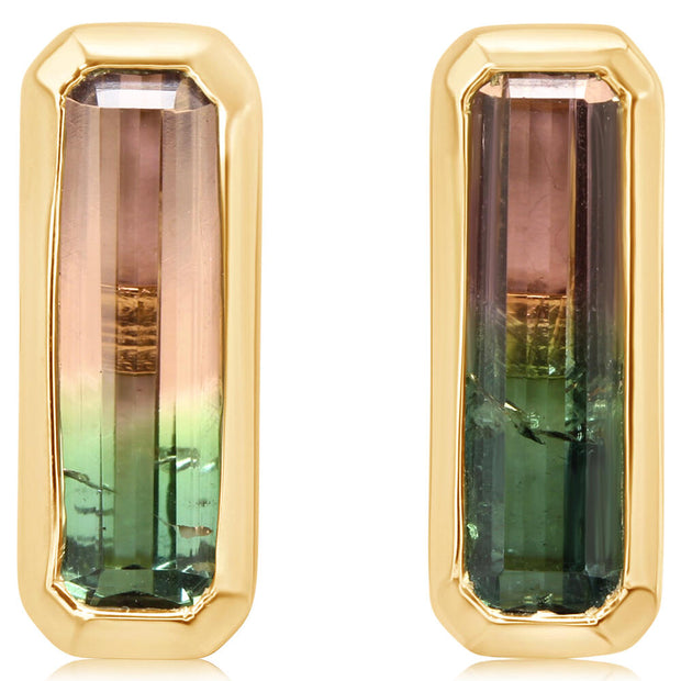 14K Yellow Gold Bi-Color Tourmaline Earrings