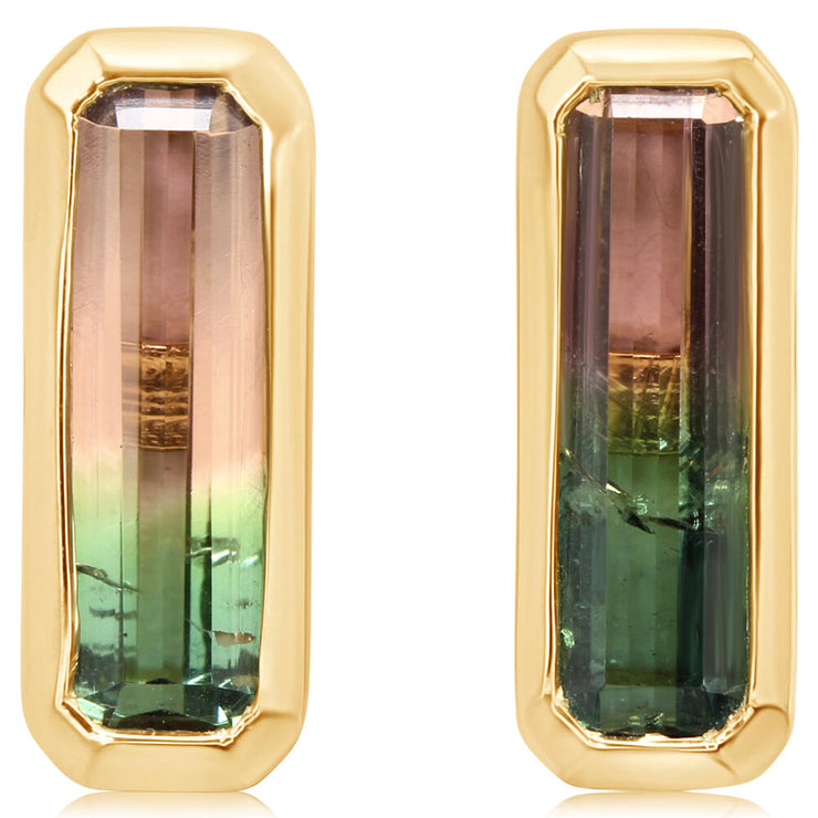 14K Yellow Gold Bi-Color Tourmaline Earrings