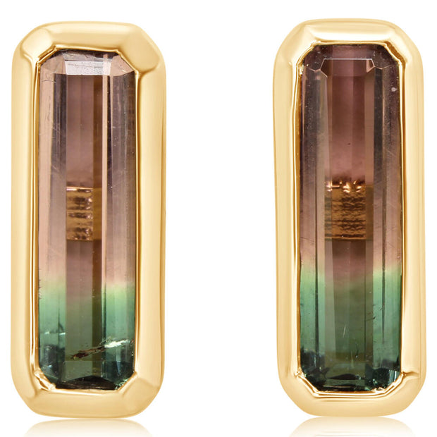 14K Yellow Gold Bi-Color Tourmaline Earrings