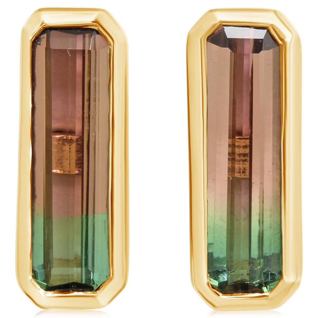 14K Yellow Gold Bi-Color Tourmaline Earrings