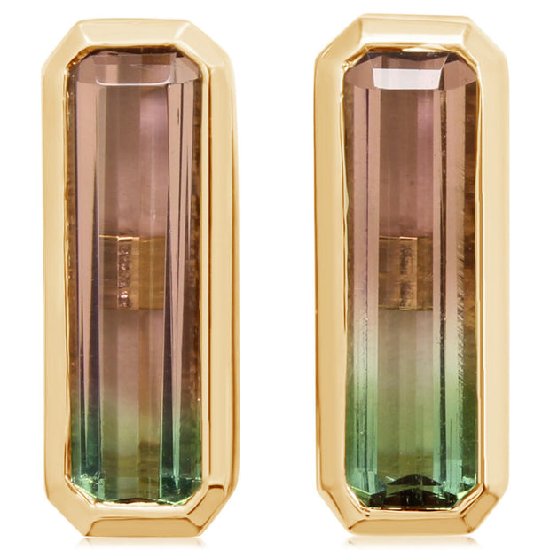 14K Yellow Gold Bi-Color Tourmaline Earrings