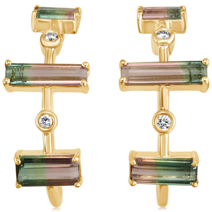 14K Yellow Gold Bi-Color Tourmaline/Diamond Earrings