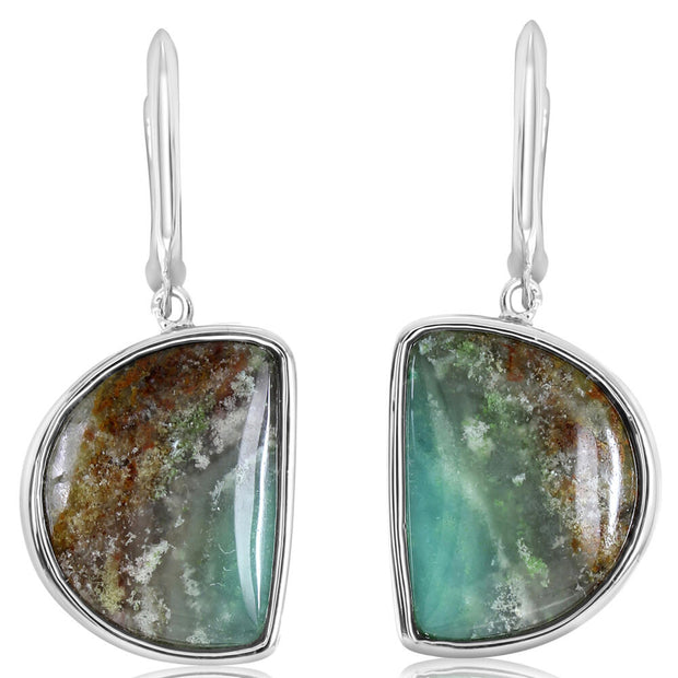 Silver Indonesian Opal Plain Bezel Leverback Earrings