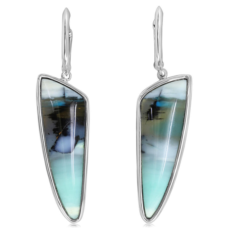 Silver Indonesian Opal Plain Bezel Leverback Earrings