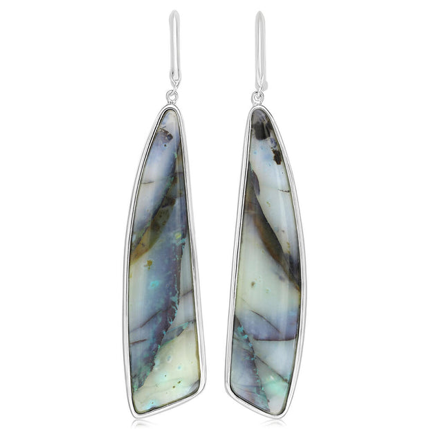 Sterling Silver Cabachon Petrified Opal Earrings