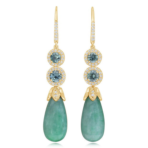 14K Yellow Gold Green Jade/Montana Sapphire/Diamond Earrings