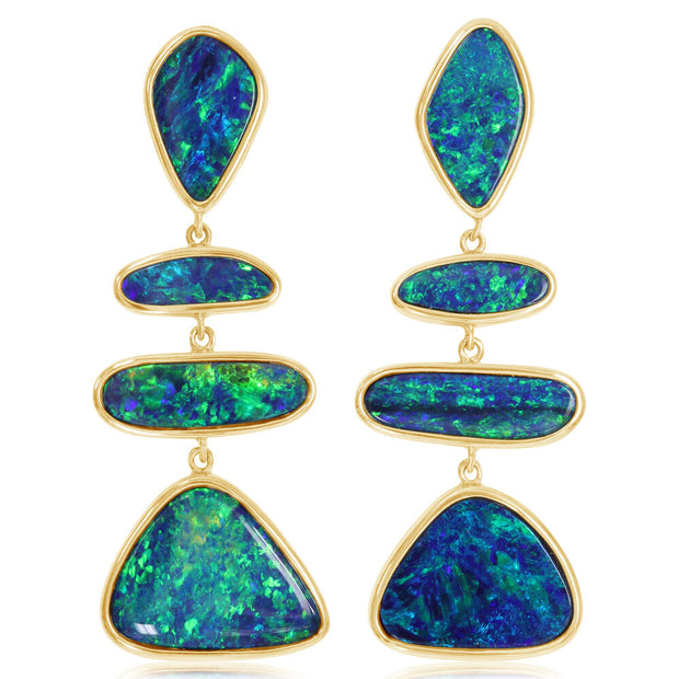 14K Yellow Gold Australian Opal Doublet Earrings