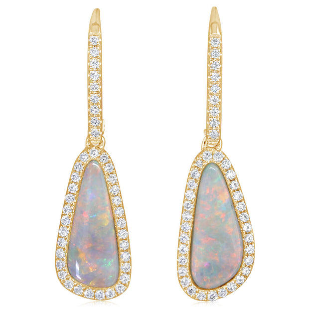 14K Yellow Gold Australian Opal/Diamond Earrings