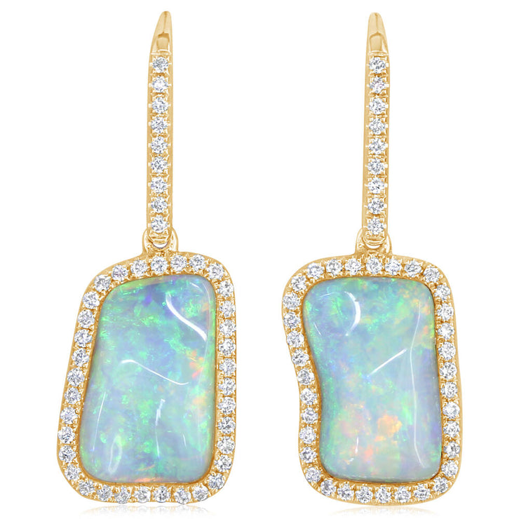 14K Yellow Gold Australian Opal/Diamond Earrings