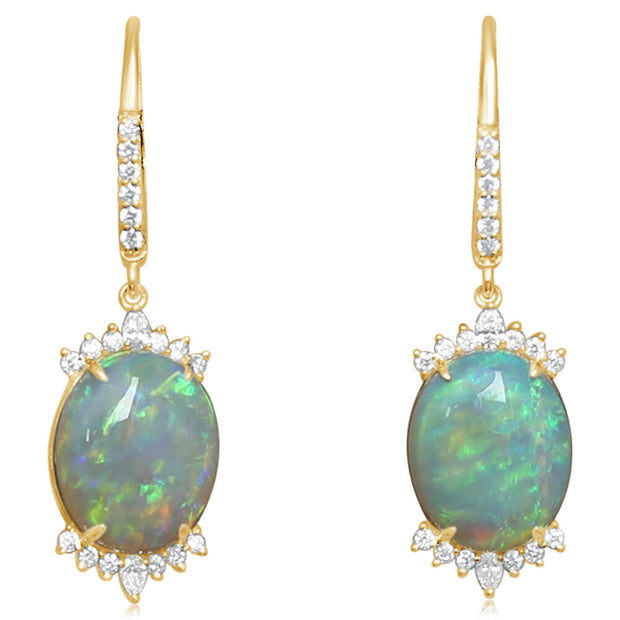 18K Yellow Gold Australian Opal/Diamond Earrings