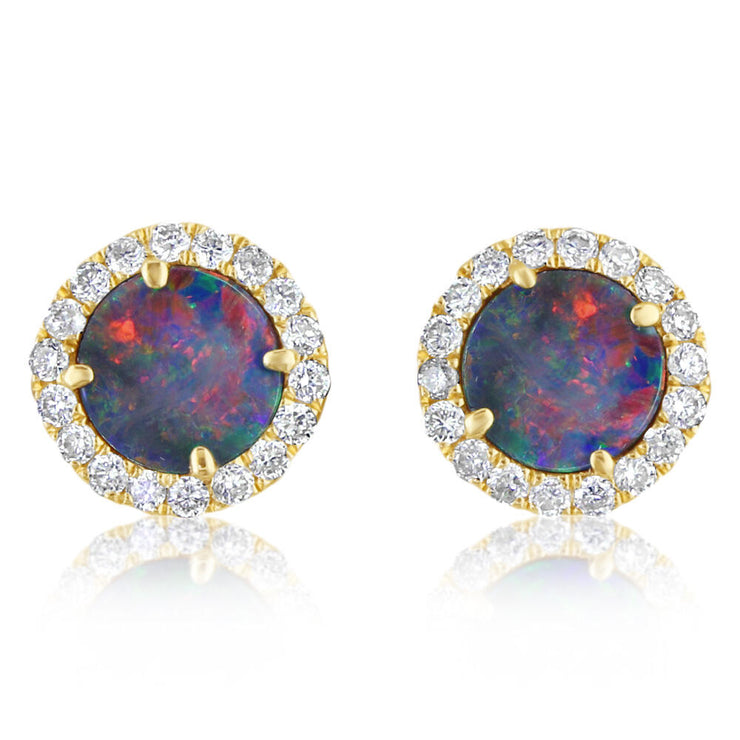 14K Yellow Gold Australian Opal Doublet/Diamond Earrings