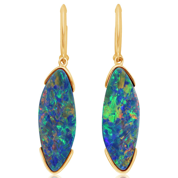 14K Yellow Gold Australian Opal Doublet Earrings