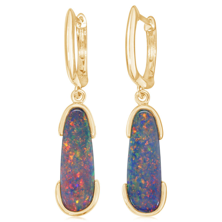 14K Yellow Gold Australian Opal Doublet Earrings