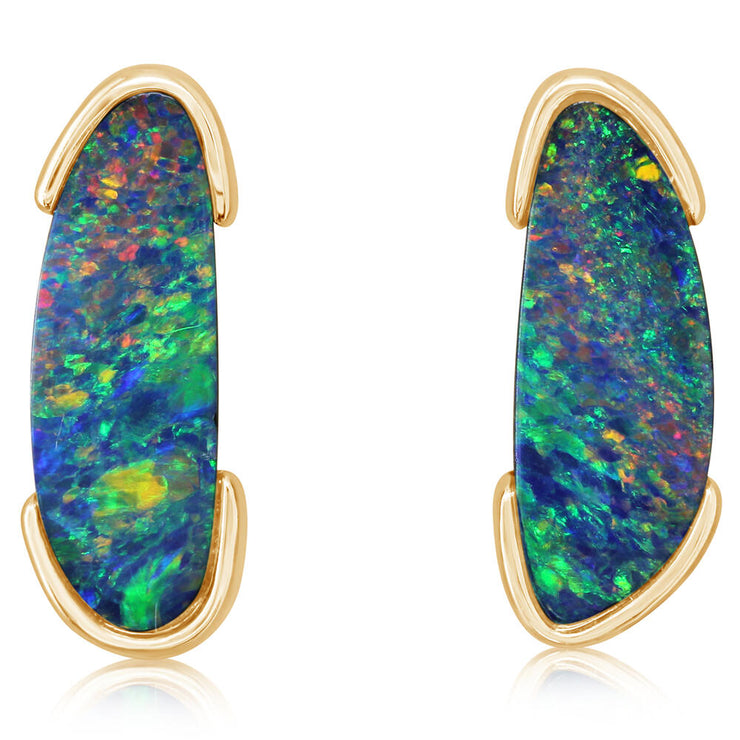 14K Yellow Gold Australian Opal Doublet Earrings