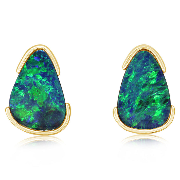 14K Yellow Gold Australian Opal Doublet Earrings