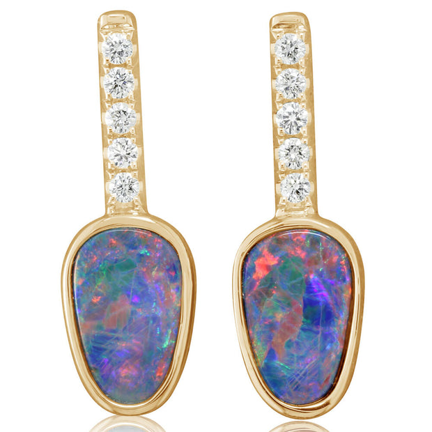 14K Yellow Gold Australian Opal Doublet/Diamond Earrings