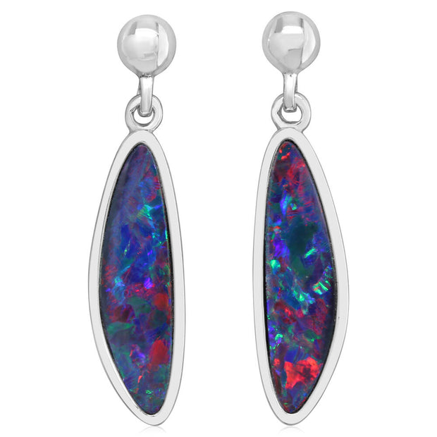 Sterling Silver Australian Opal Doublet Dangle Earrings