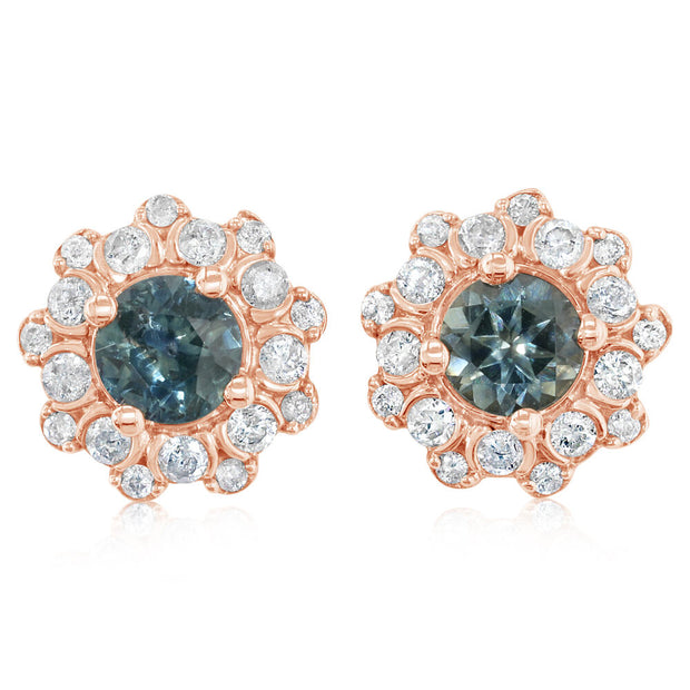 14K Rose Gold Montana Sapphire/Diamond Earrings