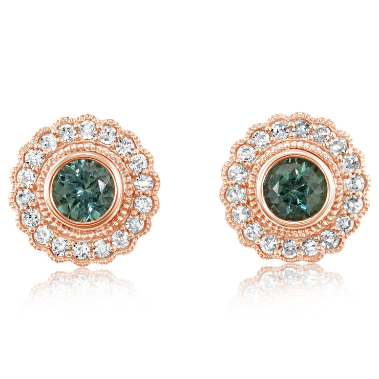 14K Rose Gold Montana Sapphire/Diamond Earrings