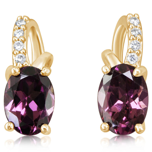 14K Yellow Gold Rhodolite Garnet/Diamond Earrings