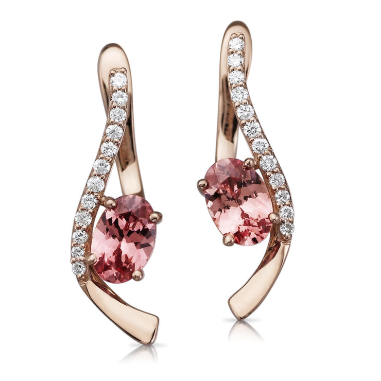 14K Rose Gold Lotus Garnet/Diamond Earrings