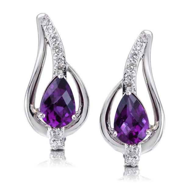 14K White Gold Amethyst/Diamond Earrings