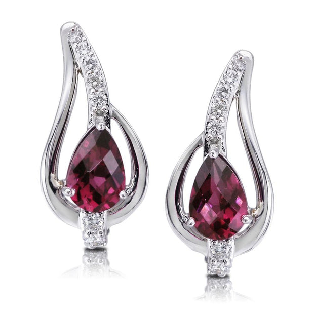 14K White Gold Rhodolite/Diamond Earrings