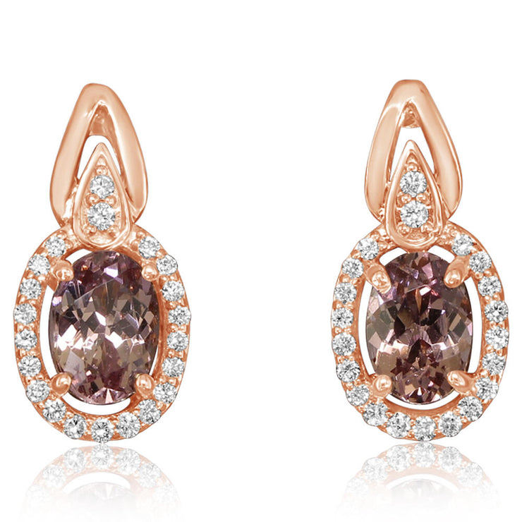 14K Rose Gold Lotus Garnet/Diamond Earrings