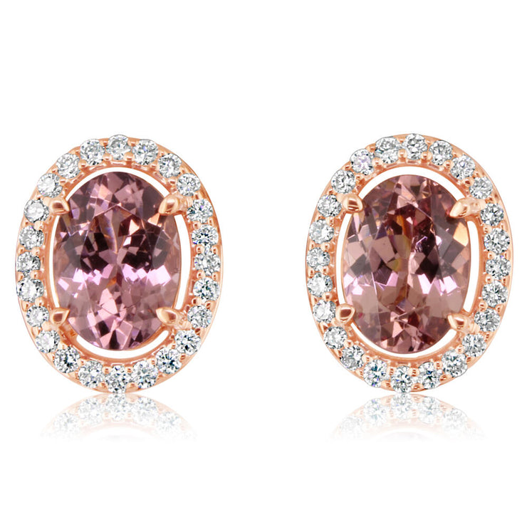 14K Rose Gold Lotus Garnet/Diamond Earrings