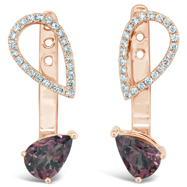 14K Rose Gold Rhodolite Garnet/Diamond Earrings